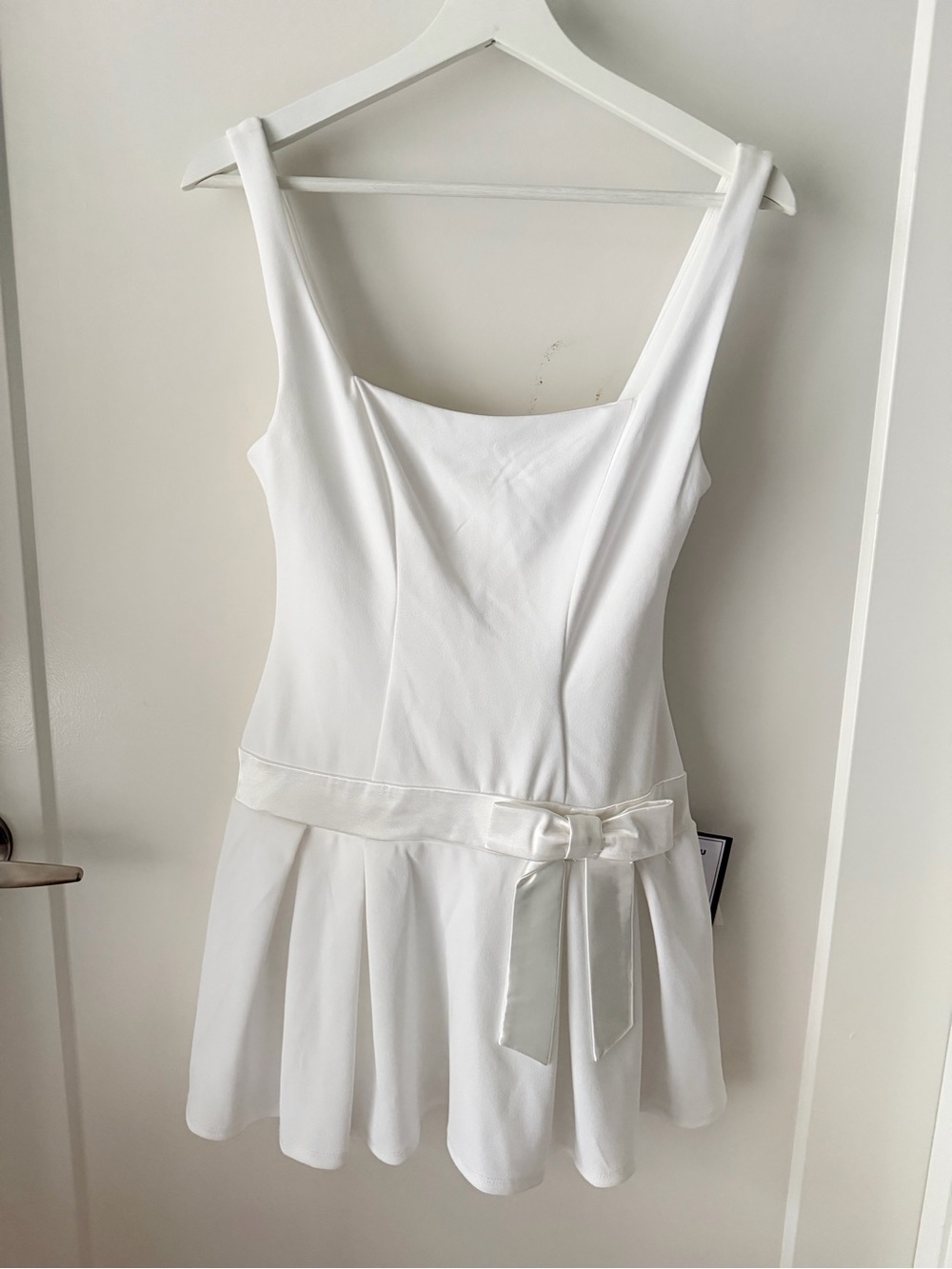 B Darlin White Sleeveless Mini Dress with Waist Bow